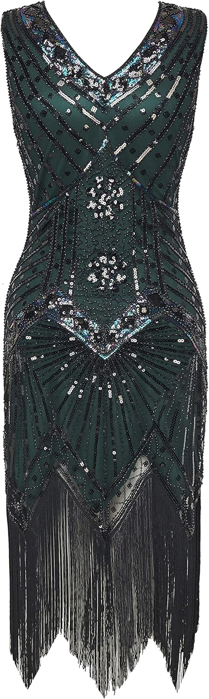 Women'S Flapper Dresses 1920S V Neck Beaded Fringed Great Gatsby Dress