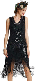 Women'S Flapper Dresses 1920S V Neck Beaded Fringed Great Gatsby Dress