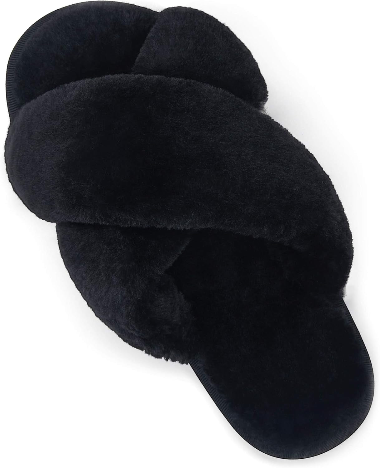Women'S 801 Cross Band Slippers, Soft Plush Furry Open Toe Fur Slides, Fuzzy Fluffy Slip on House Shoes Indoor Outdoor Slippers